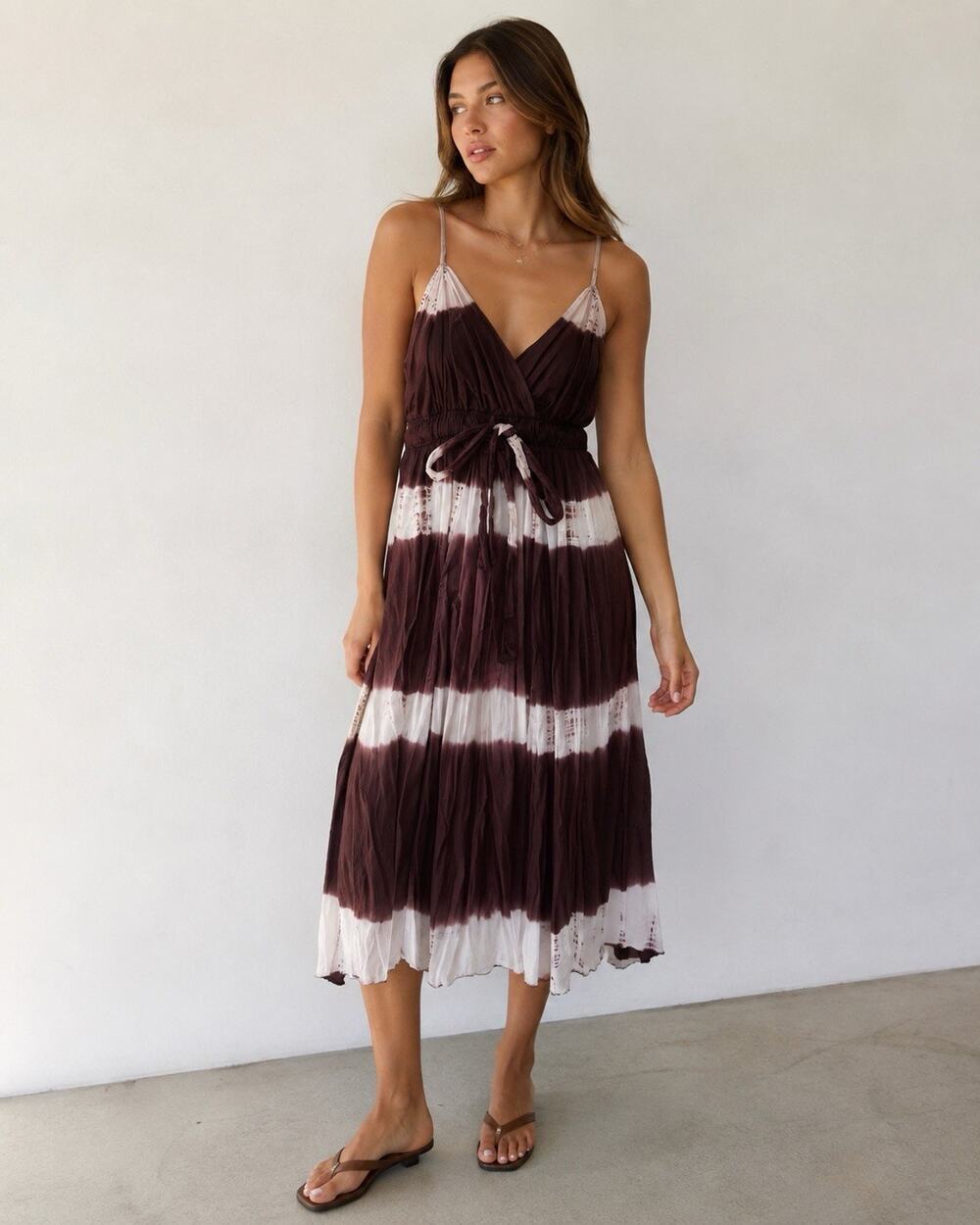 Vintage Y2K Metro Wear Brown Tie Dye Midi Boho Maxi Skirt Women's Size 10 Rayon